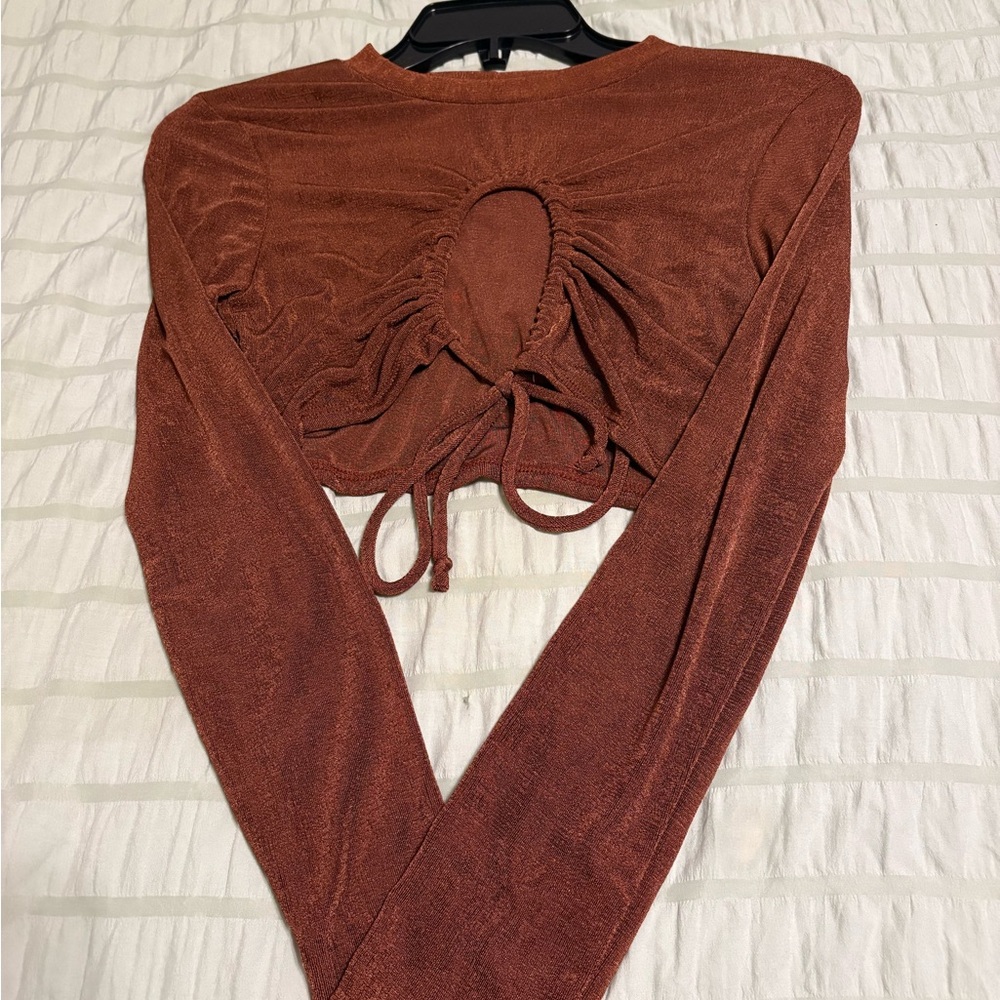 Love J Cinnamon Ruched Blouse